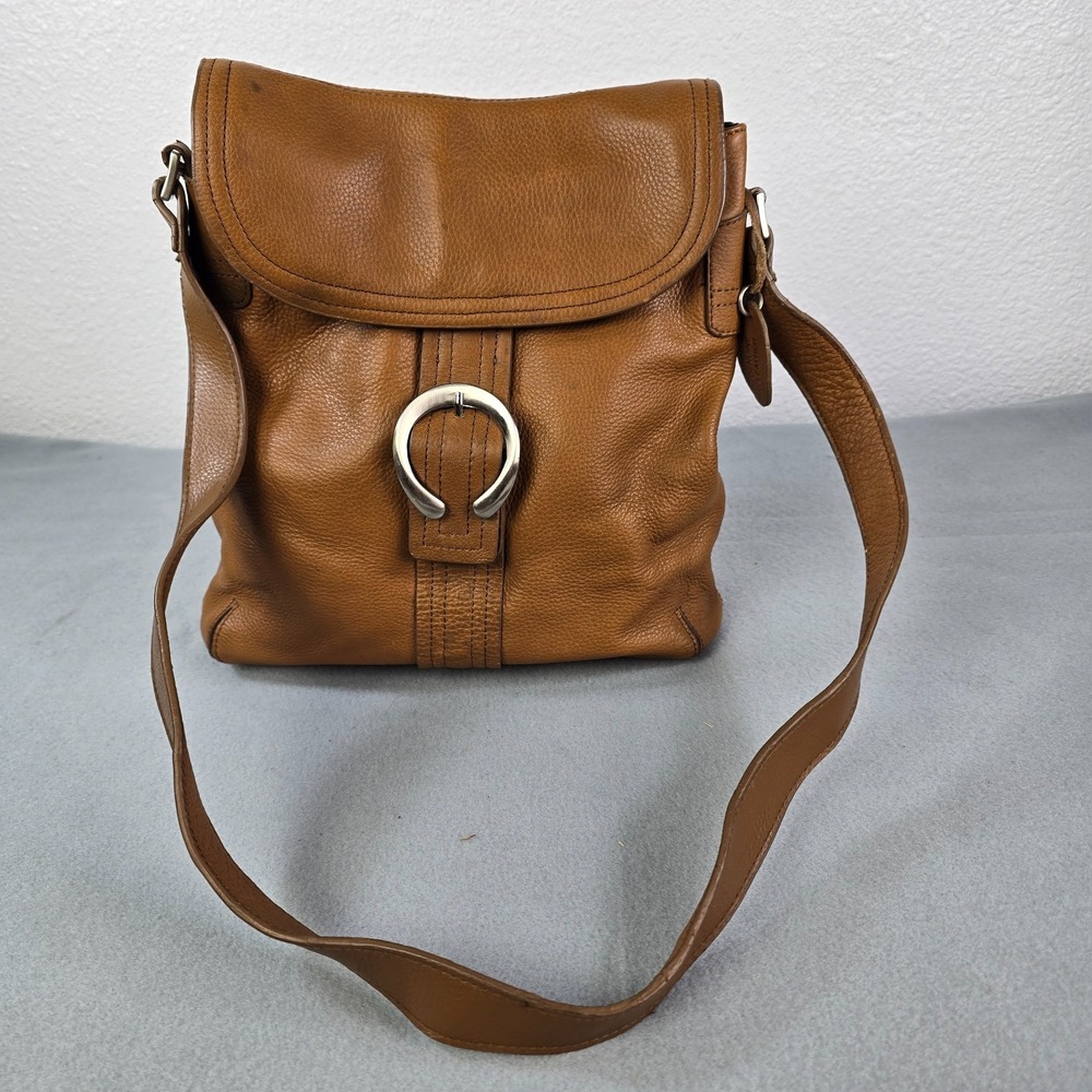 Rolfs Crossbody Bag Womens Brown Pebbled Leather Inner Pockets Minimalist Flap
